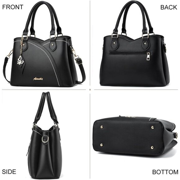 Women’s Black1 PU Leather Tote & Satchel Bag | Top Handle Crossbody Shoulder Bag - Picture 4 of 7
